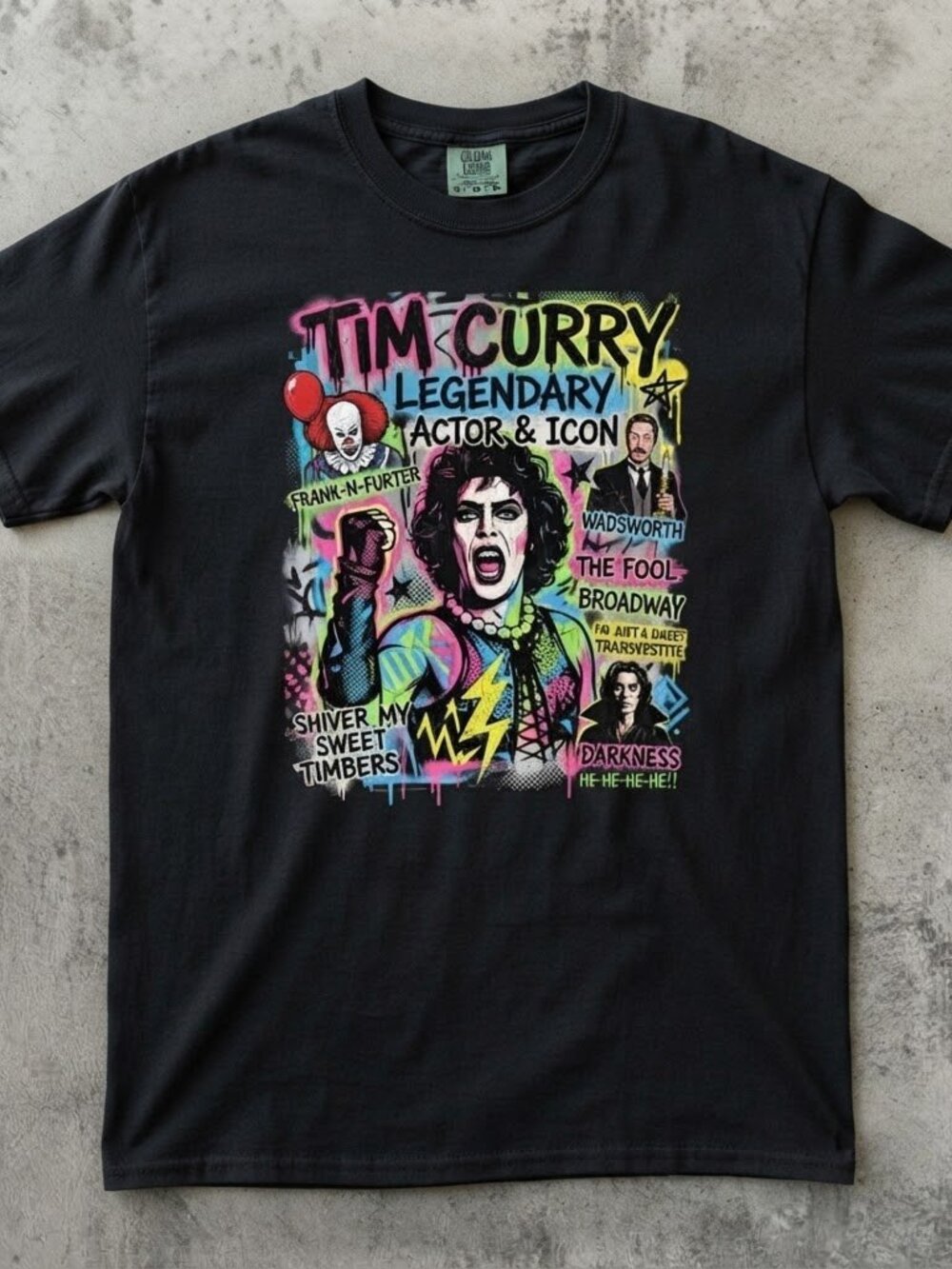 Tim Curry Legendary Actor Icon Retro Movie Broadway Black T-Shirt Unisex S-4XL